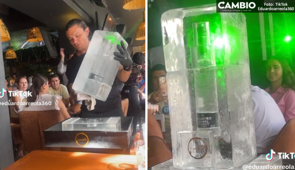 Quéee Esto cuesta una botella de tequila dentro de un bloque de hielo